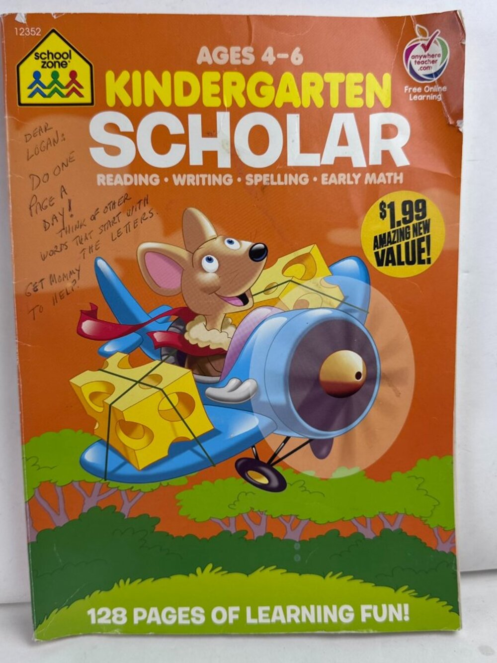 School Zone Kindergarten Scholar Ages 4-6 Learning Fun Workbook Writing on Cover